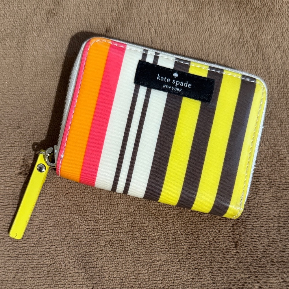 kate spade Striped Zip Wallet in Yellow, Pink, Orange, White & Brown